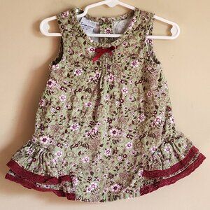 Samana Green With Flowers Baby Girl Dress Size 12 Months